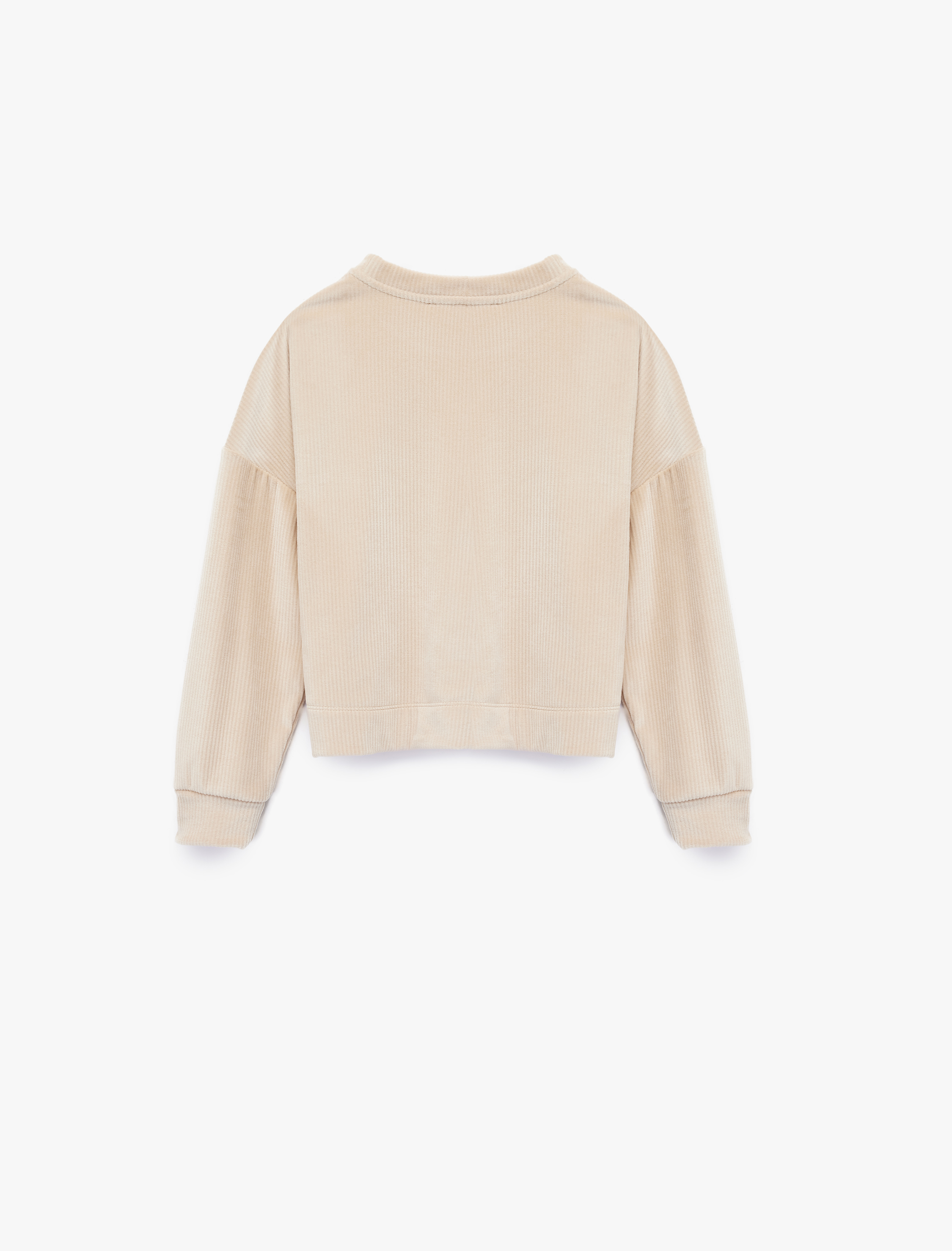  Kız Çocuk Kalp Detaylı Bisiklet Yaka Uzun Kollu Kadife Sweatshirt