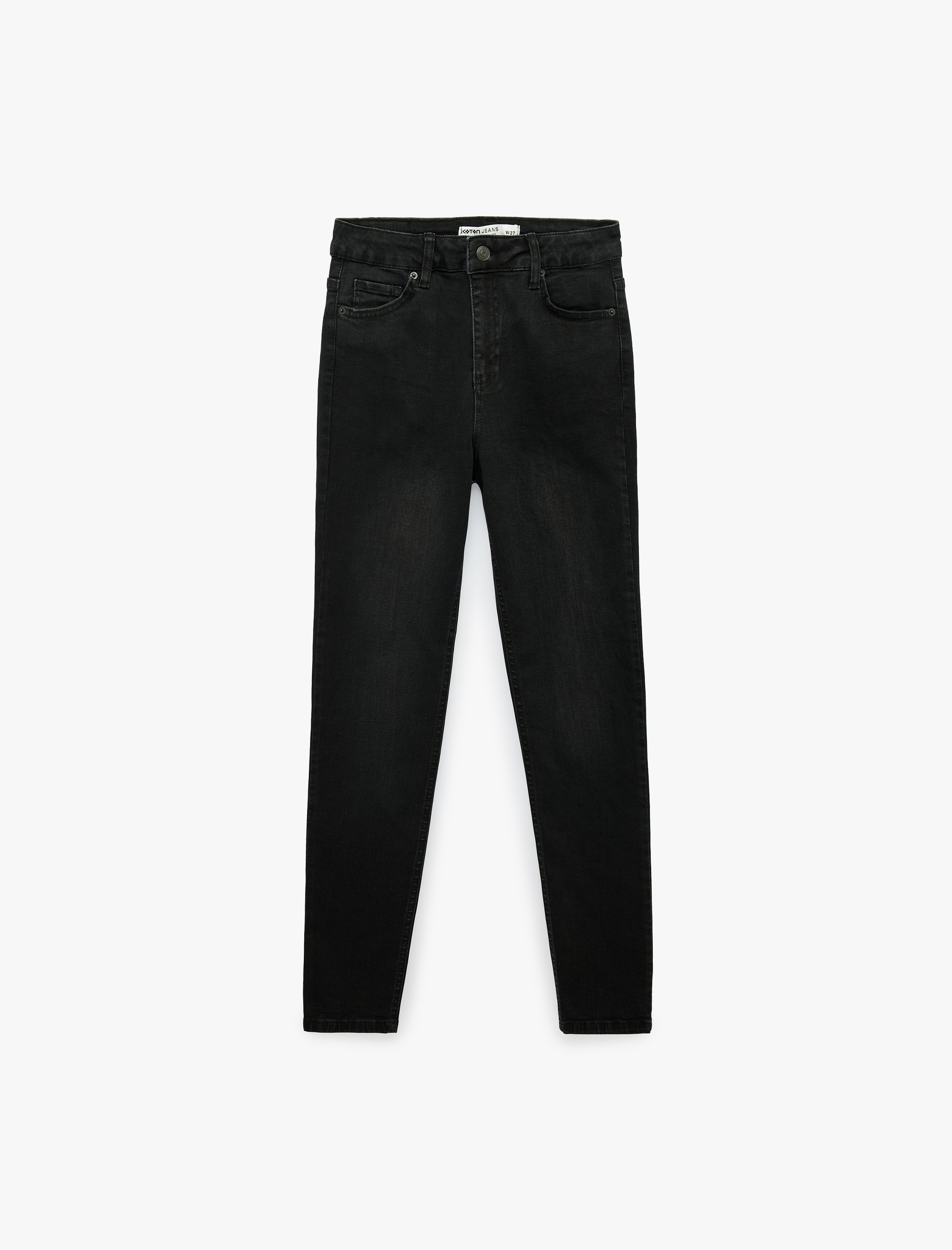   Yüksek Bel Düğmeli Cepli Pamuklu Dar Kesim Denim Pantolon - Skinny Push Up Fit Jean