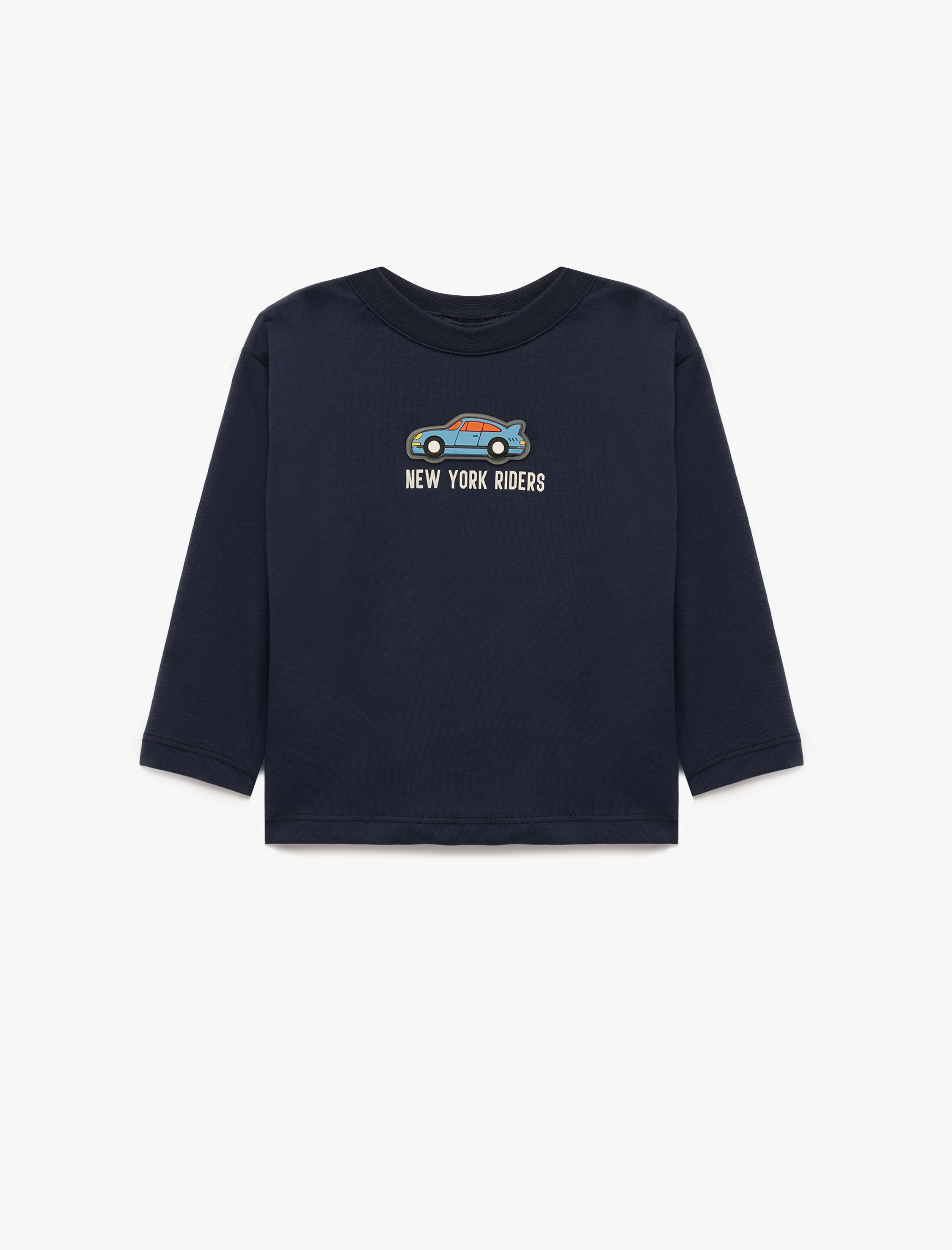  Erkek Bebek Pamuklu Baskılı Bisiklet Yaka Uzun Kollu Oversize Tişört