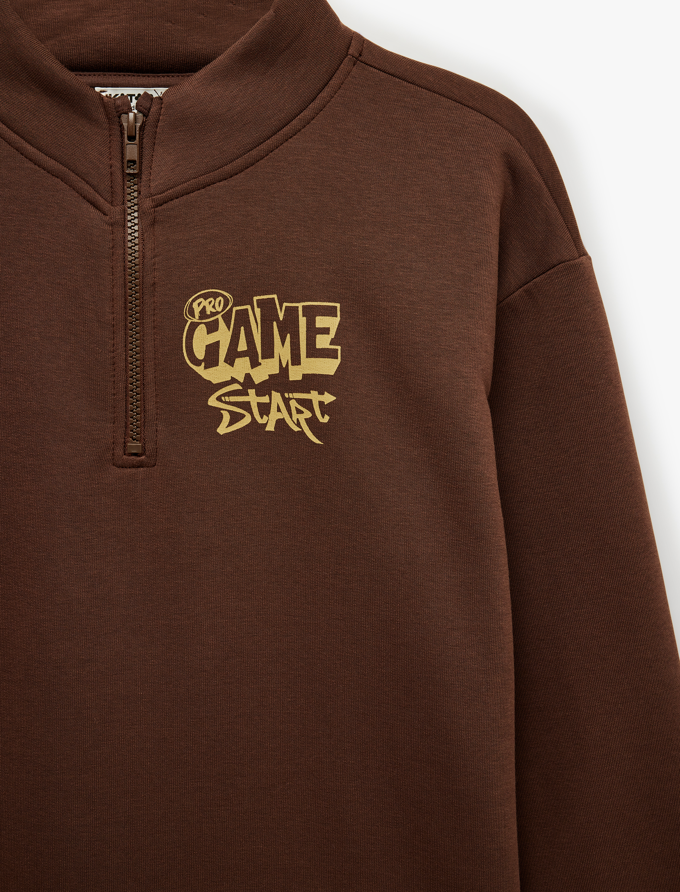  Erkek Çocuk Baskılı Yarım Fermuarlı Şardonlu Uzun Kollu Dik Yaka Sweatshirt
