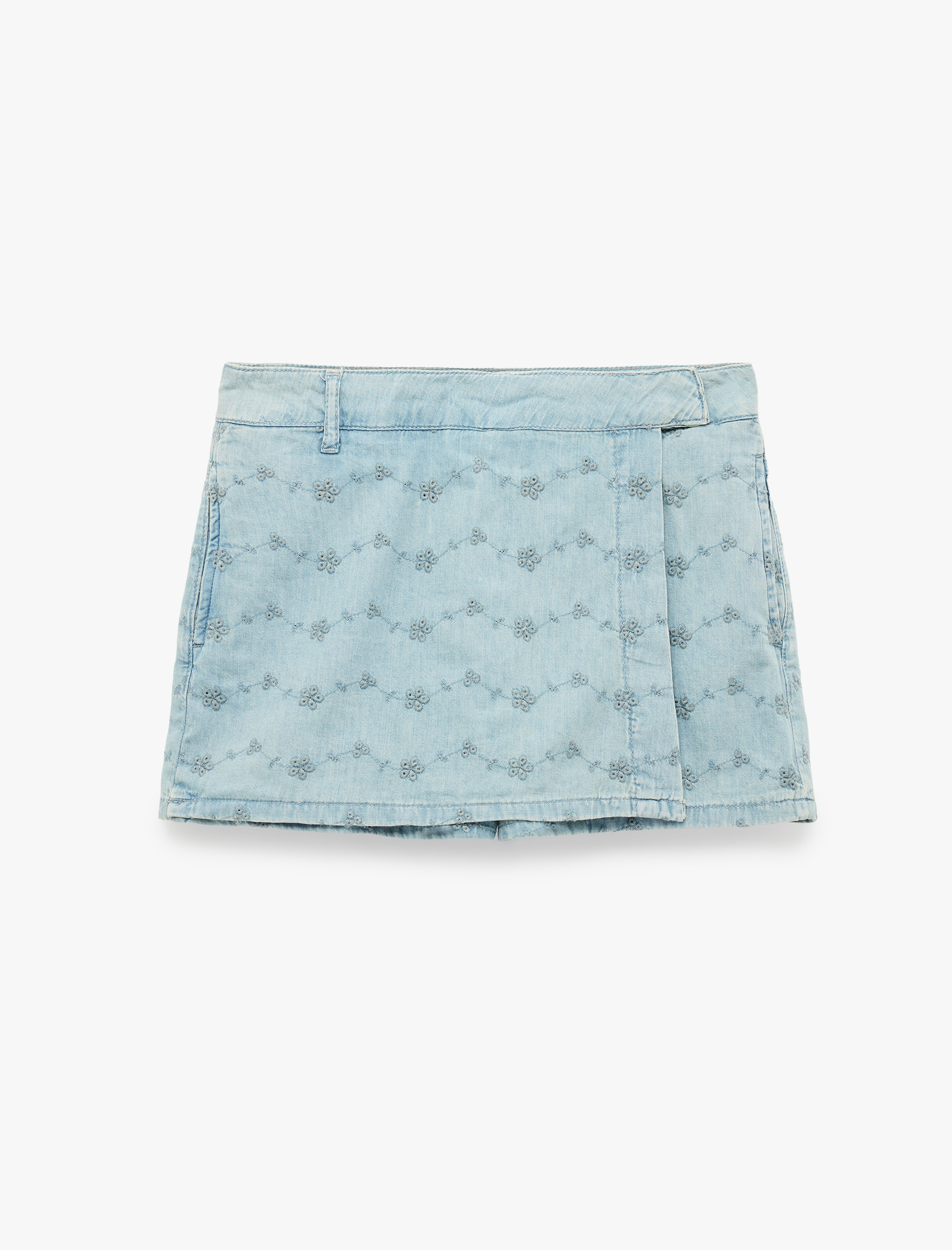   Cepli Nakışlı Normal Bel Pamuklu Denim Mini Şort Etek