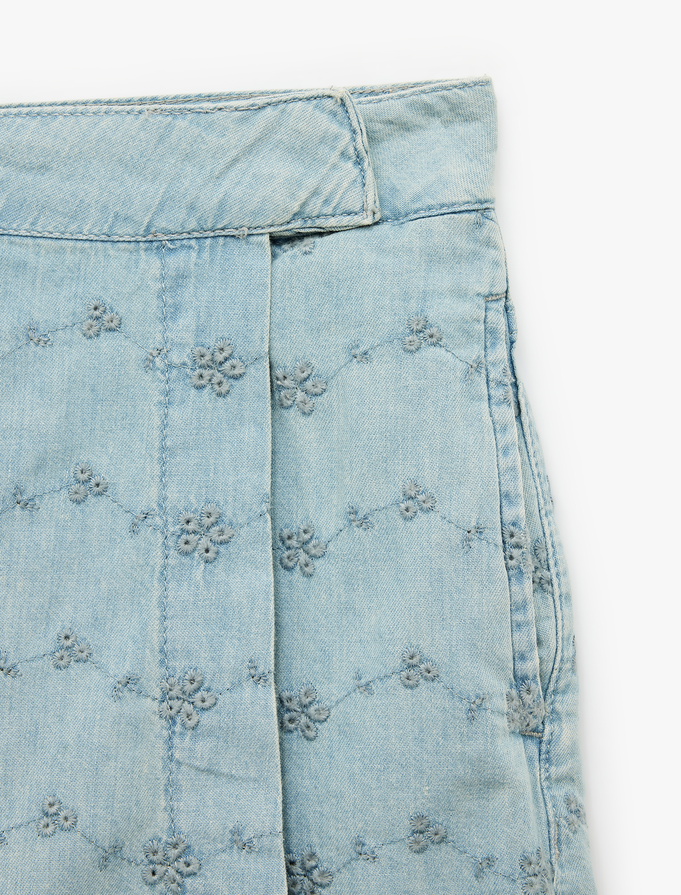   Cepli Nakışlı Normal Bel Pamuklu Denim Mini Şort Etek