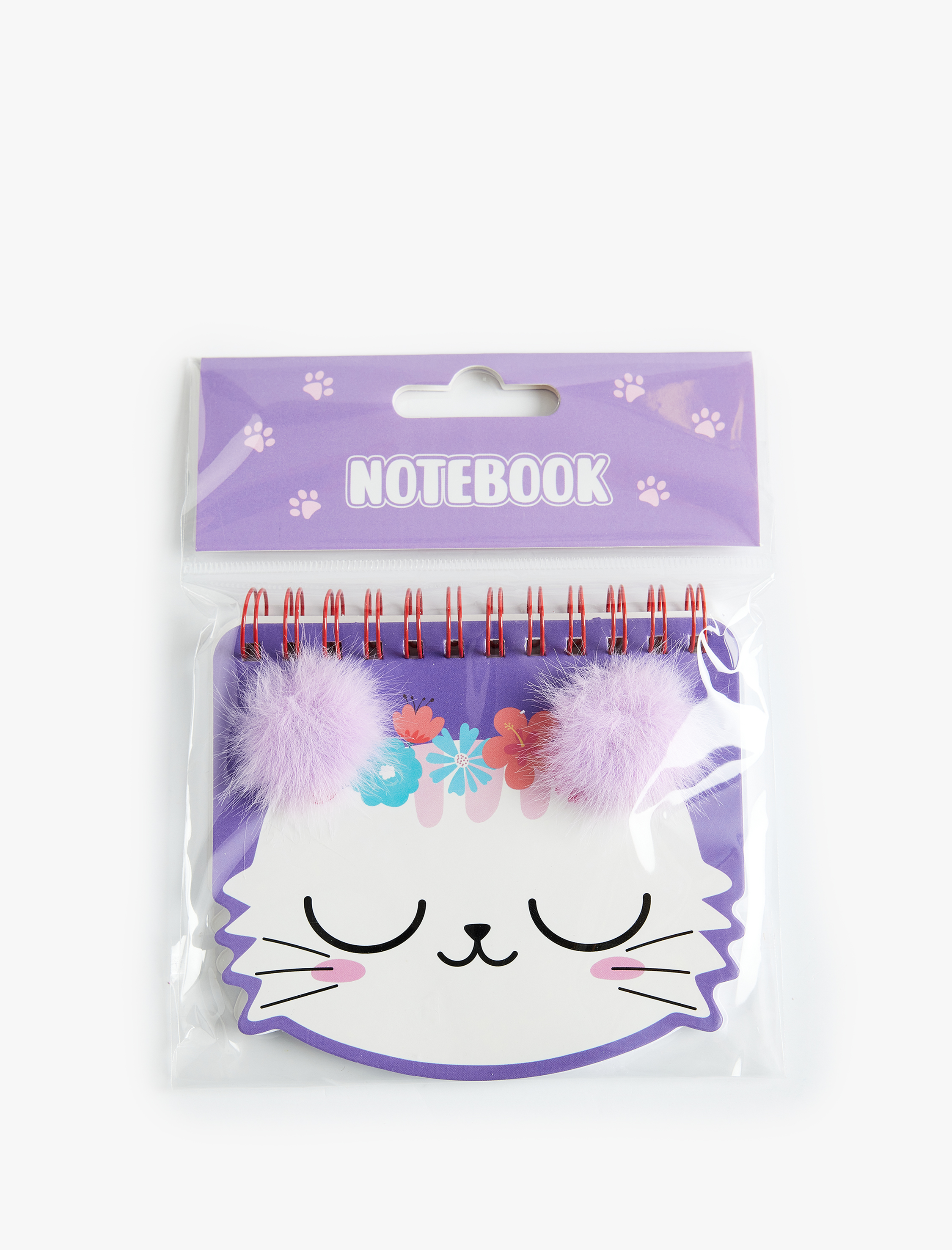  Kadın Kedi Figürlü Ponpon Detaylı Çiçek Desenli Mini Spiralli Defter