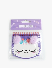 Kedi Figürlü Ponpon Detaylı Çiçek Desenli Mini Spiralli Defter