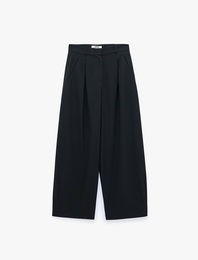 Flanel Kumaş Pileli Cepli Barrel Pantolon