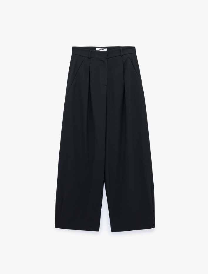  Flanel Kumaş Pileli Cepli Barrel Pantolon
