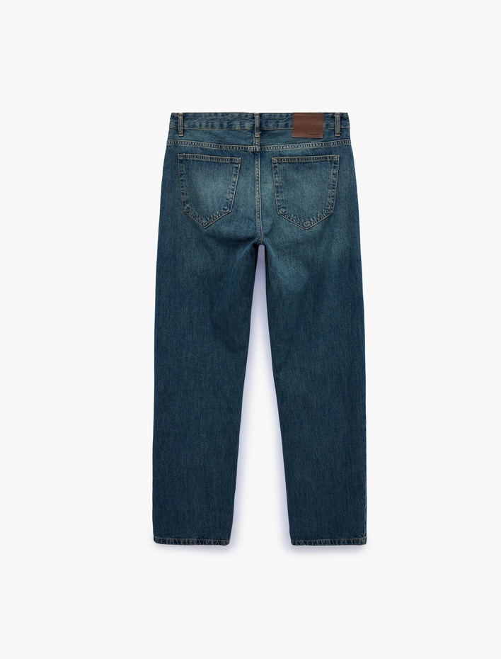  Pamuklu Cepli Normal Bel Vintage Straight Fit Jean Pantolon