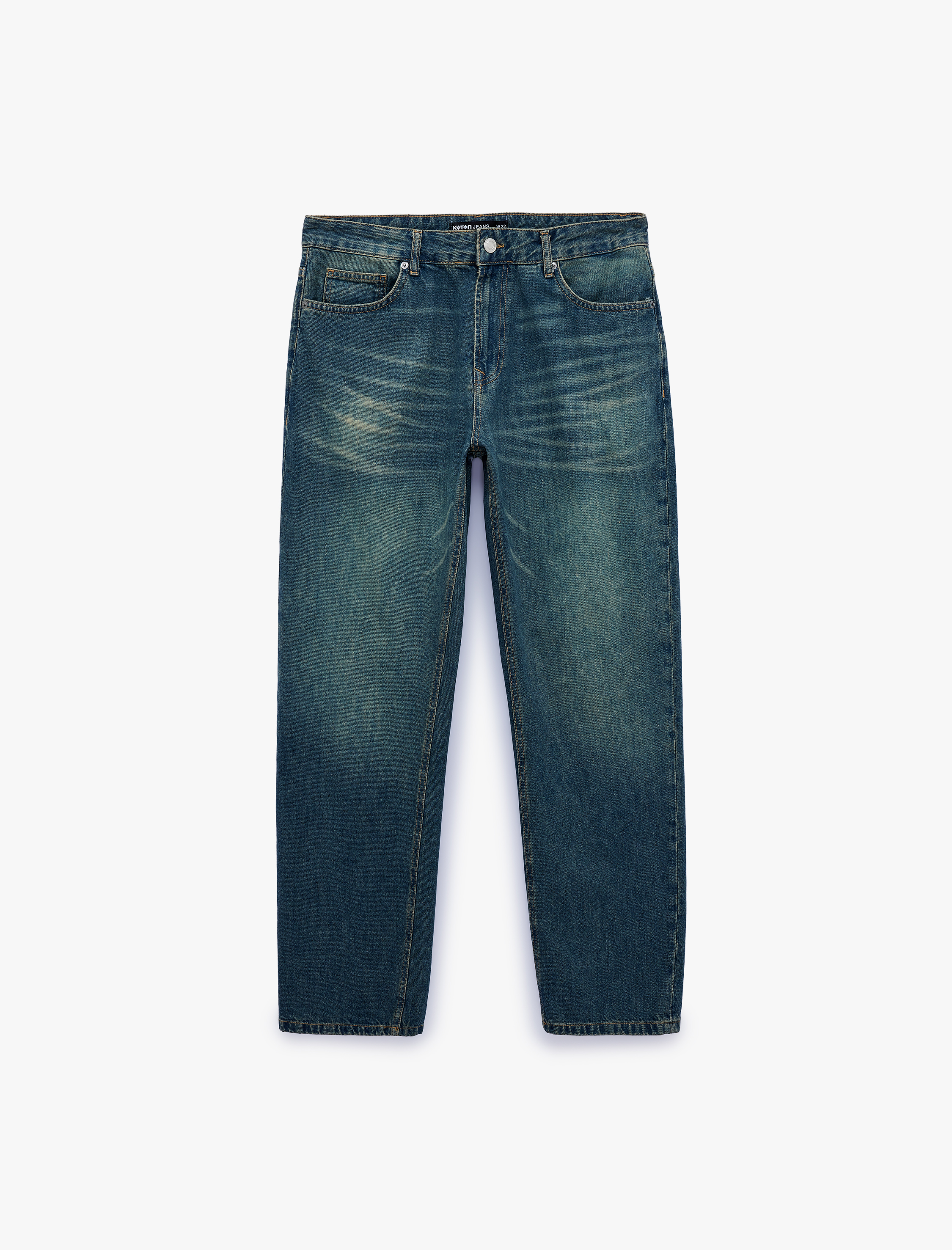   Pamuklu Cepli Normal Bel Vintage Straight Fit Jean Pantolon