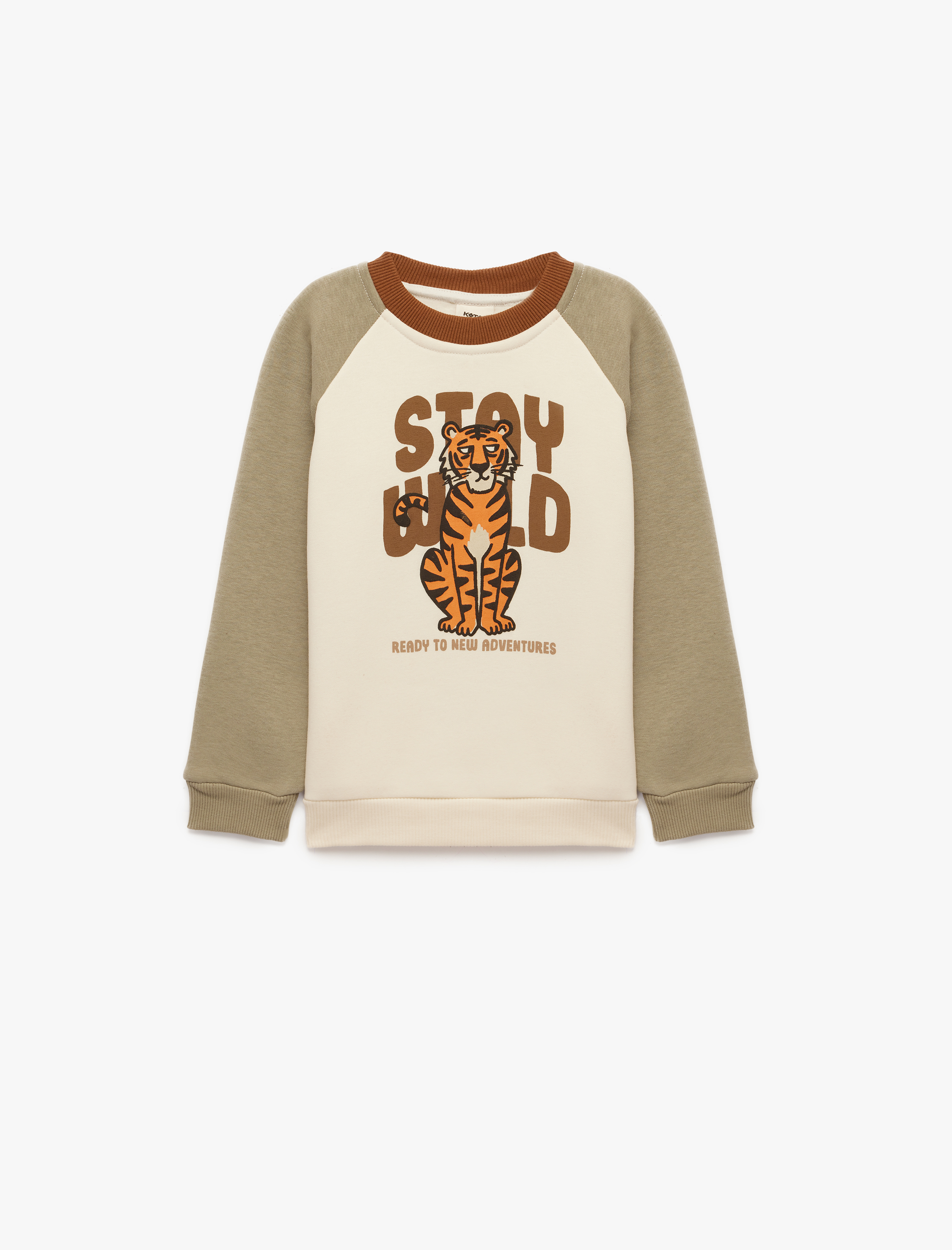  Erkek Bebek Kaplan Baskılı Bisiklet Yaka Uzun Kollu Şardonlu Oversize Sweatshirt