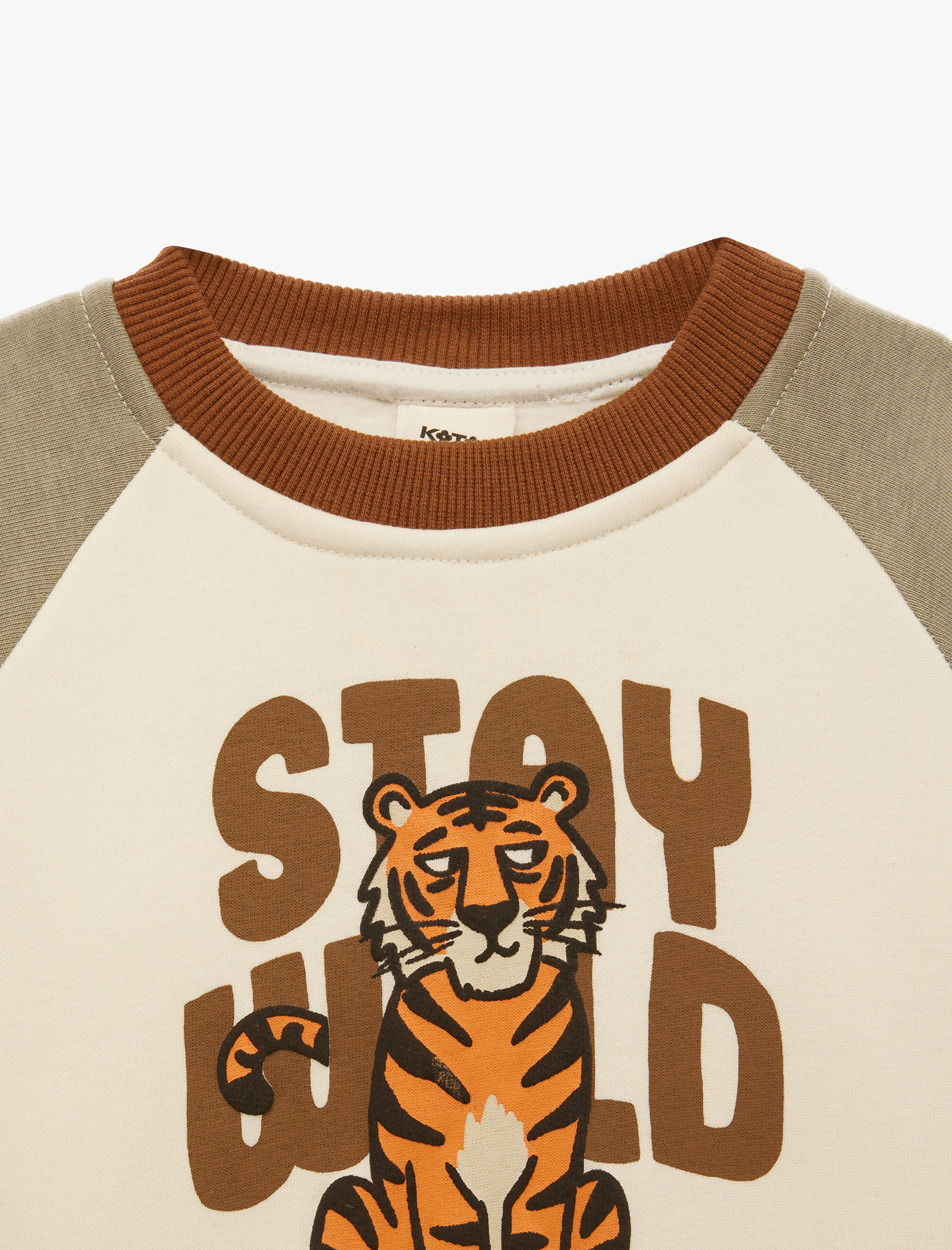  Erkek Bebek Kaplan Baskılı Bisiklet Yaka Uzun Kollu Şardonlu Oversize Sweatshirt