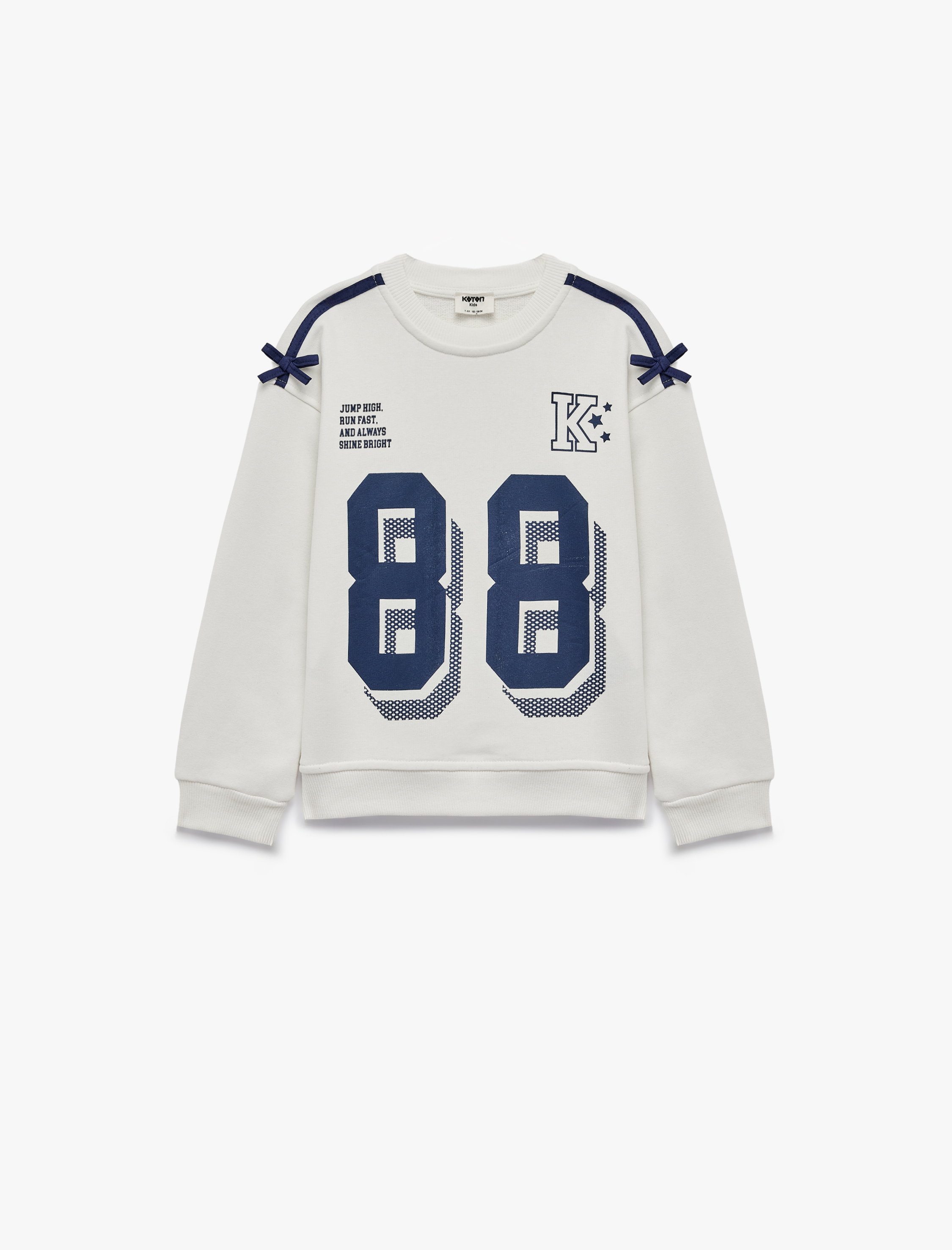  Kız Çocuk Fiyonklu Bisiklet Yaka Uzun Kollu Baskılı Oversize Sweatshirt
