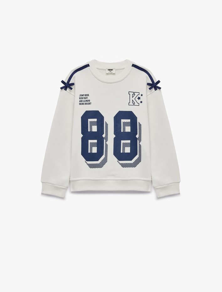 Kız Çocuk Fiyonklu Bisiklet Yaka Uzun Kollu Baskılı Oversize Sweatshirt