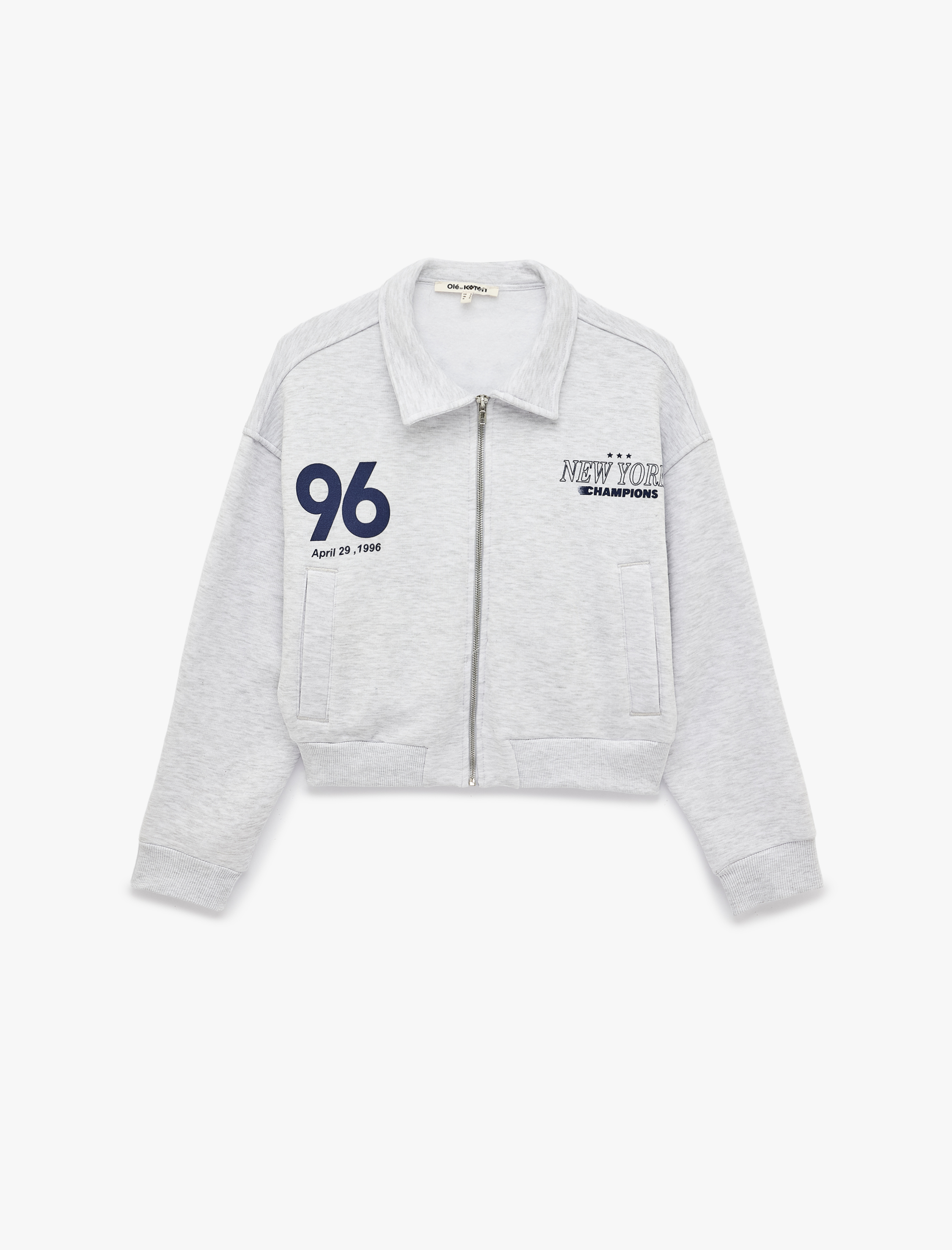   Şardonlu Şerit Detaylı Regular Fit Dik Yaka Uzun Kollu Fermuarlı Sweatshirt
