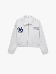 Şardonlu Şerit Detaylı Regular Fit Dik Yaka Uzun Kollu Fermuarlı Sweatshirt