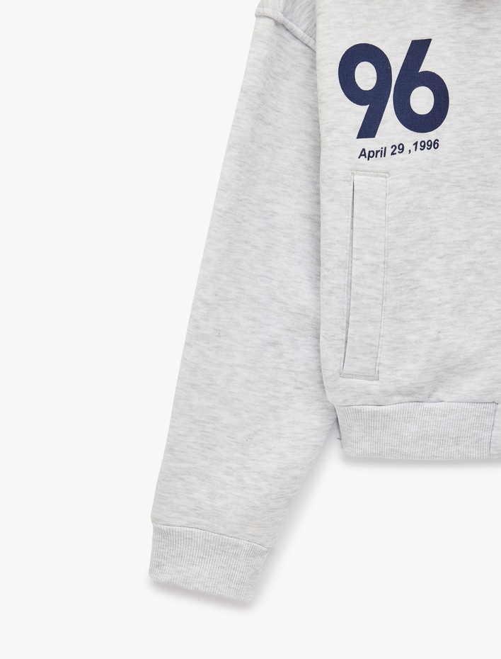  Şardonlu Şerit Detaylı Regular Fit Dik Yaka Uzun Kollu Fermuarlı Sweatshirt