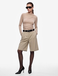 Drapeli Slim Fit Dik Yaka Uzun Kollu Bluz