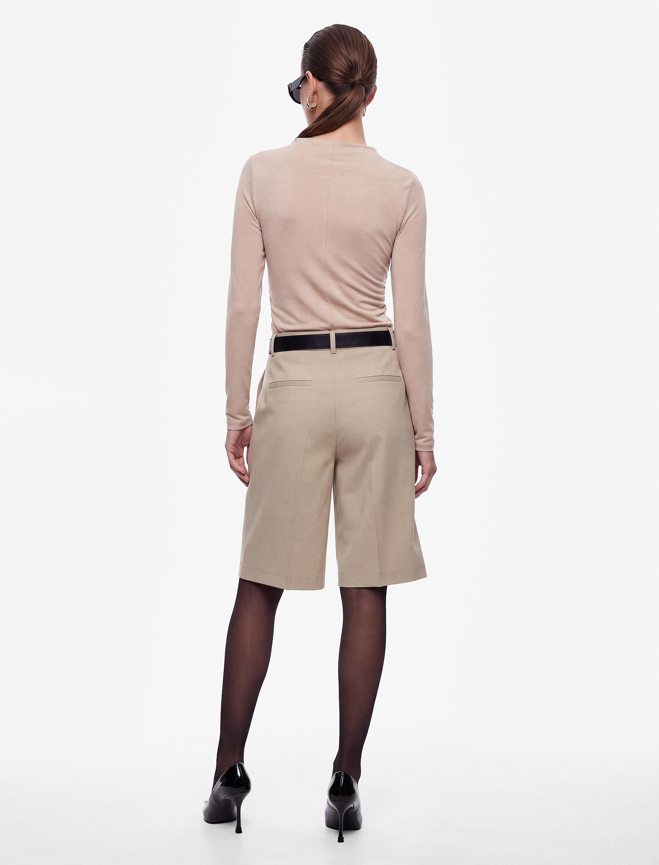   Drapeli Slim Fit Dik Yaka Uzun Kollu Bluz
