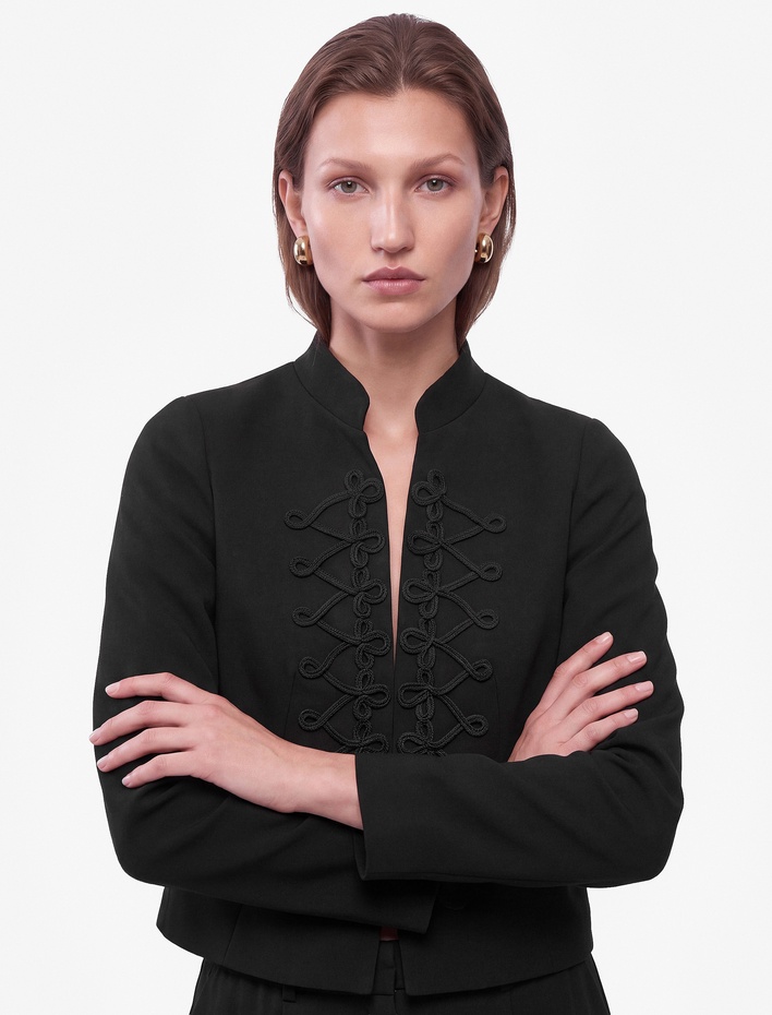  Süslü İşlemeli Mandarin Yaka Uzun Kollu Blazer Ceket