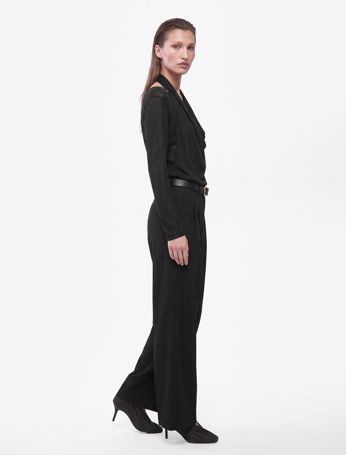  Slim Fit Drapeli Katmanlı Degaje Yaka Uzun Kollu Bluz