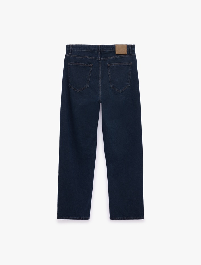  Pamuklu Rahat Kalıp Cepli Baggy Jean Pantolon