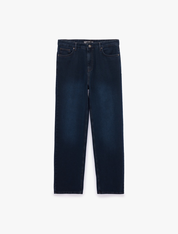  Pamuklu Rahat Kalıp Cepli Baggy Jean Pantolon