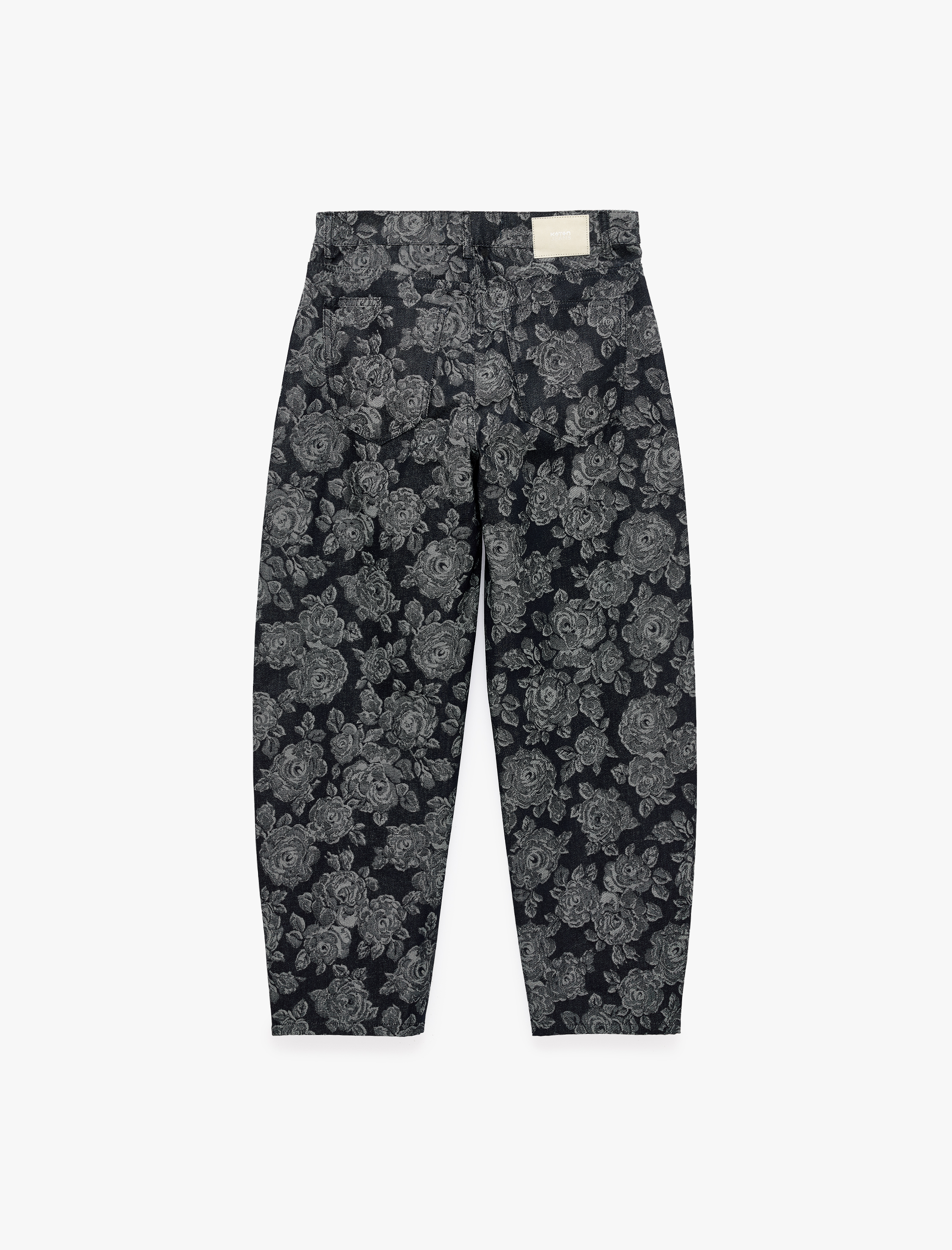   Normal Bel Düz Paça Rahat Kalıp Cepli Düğmeli Çiçekli Baskılı Balon Barrel Denim Pantolon - Barrel Jeans
