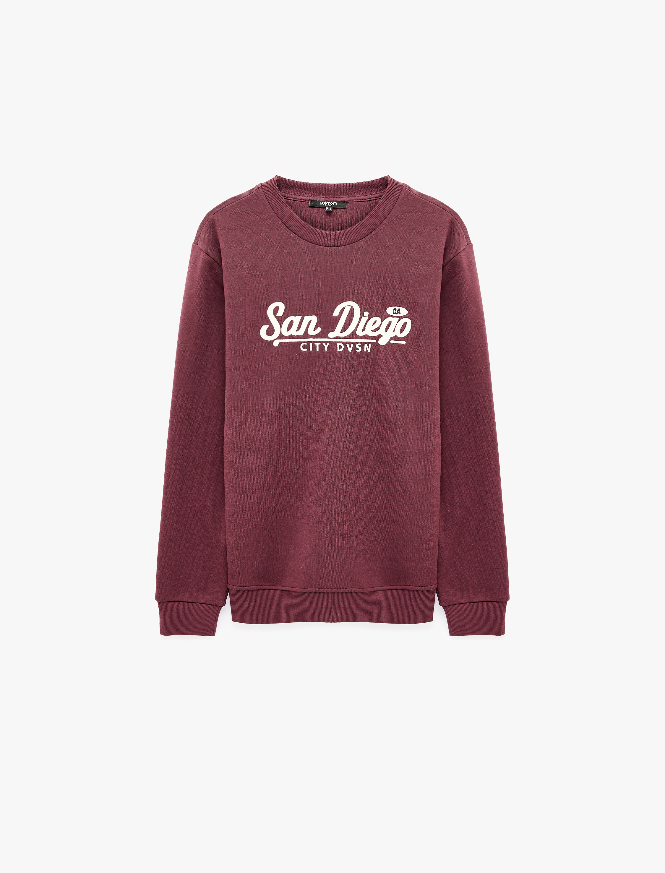   Uzun Kollu Üç İplik Şardonlu Nakışlı Bisiklet Yaka Sweatshirt