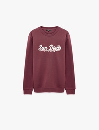 Uzun Kollu Üç İplik Şardonlu Nakışlı Bisiklet Yaka Sweatshirt