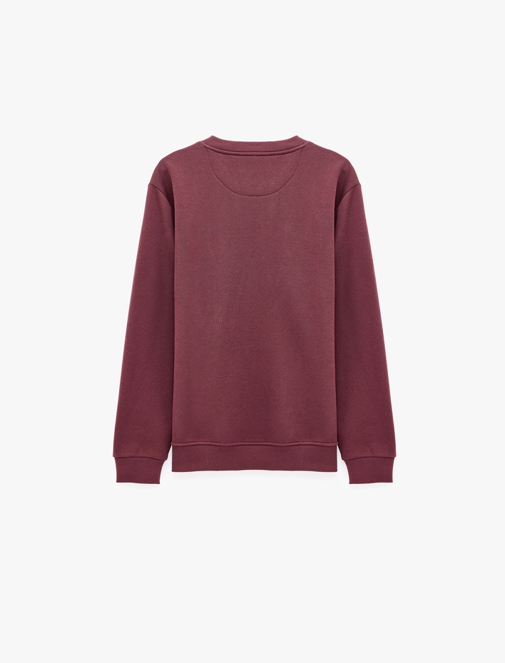  Uzun Kollu Üç İplik Şardonlu Nakışlı Bisiklet Yaka Sweatshirt