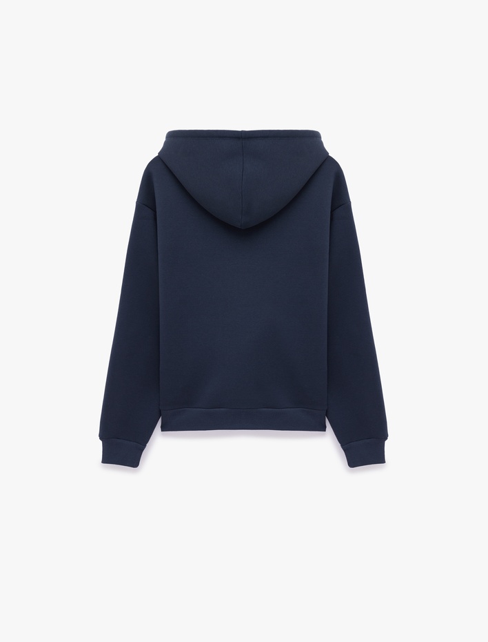  Şardonlu Kanguru Cepli Uzun Kollu Kapüşonlu Fermuarlı Oversize Spor Sweatshirt