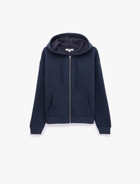 Şardonlu Kanguru Cepli Uzun Kollu Kapüşonlu Fermuarlı Oversize Spor Sweatshirt