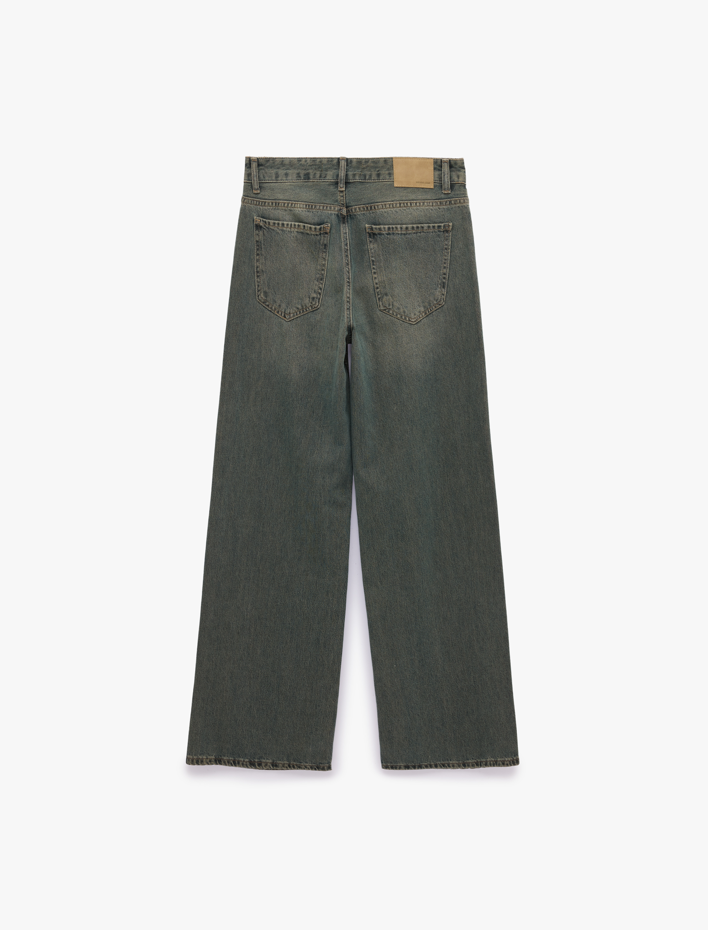   Pamuklu Bol Kesim Ekose Taş Detaylı Jean Pantolon - Loose Straight Fit Jean