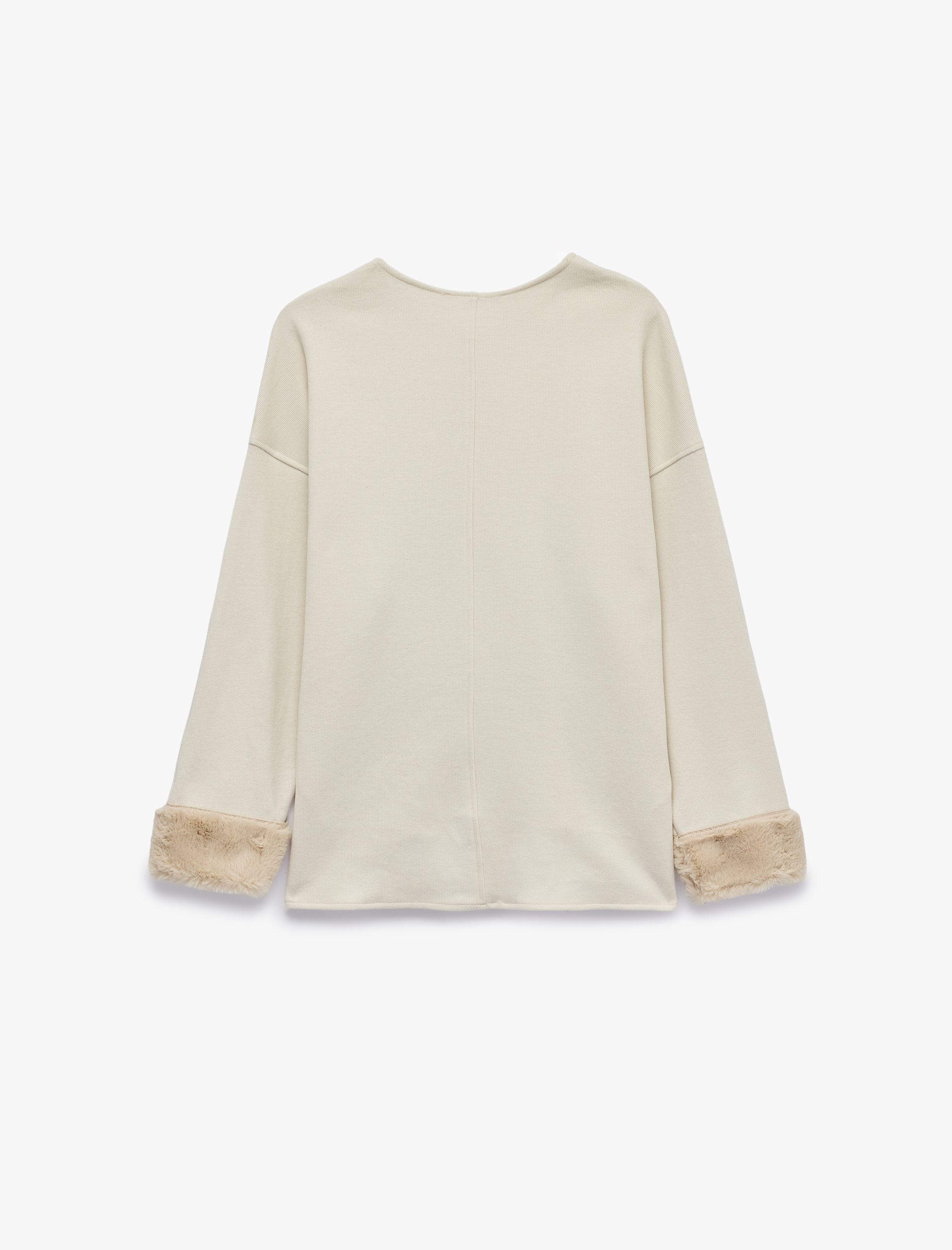   Bisiklet Yaka Uzun Kollu Suni Kürklü Oversize Sweatshirt