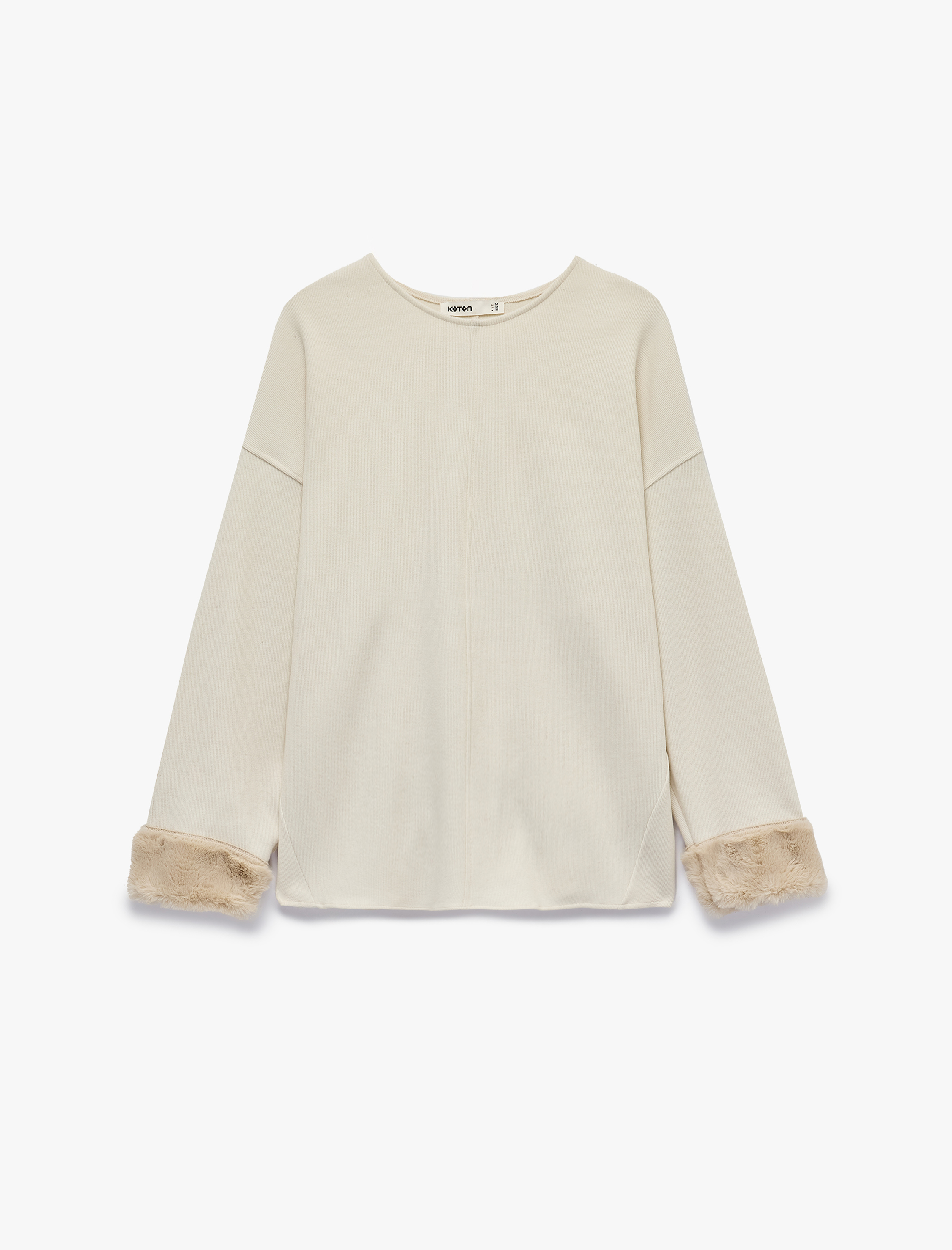   Bisiklet Yaka Uzun Kollu Suni Kürklü Oversize Sweatshirt