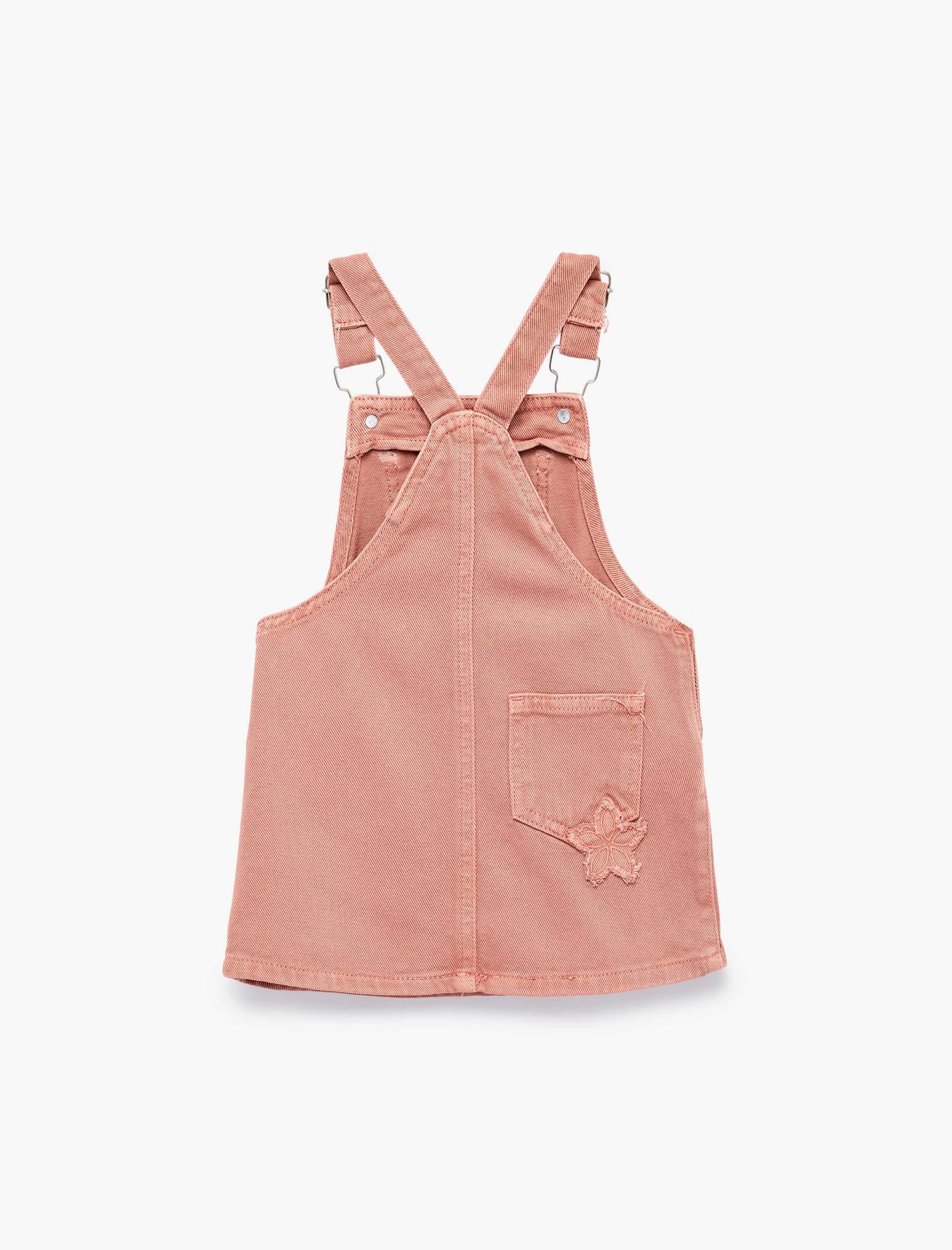  Kız Bebek Cepli Bol Kalıp Pamuklu Kare Yaka Kolsuz Çiçekli Denim Elbise