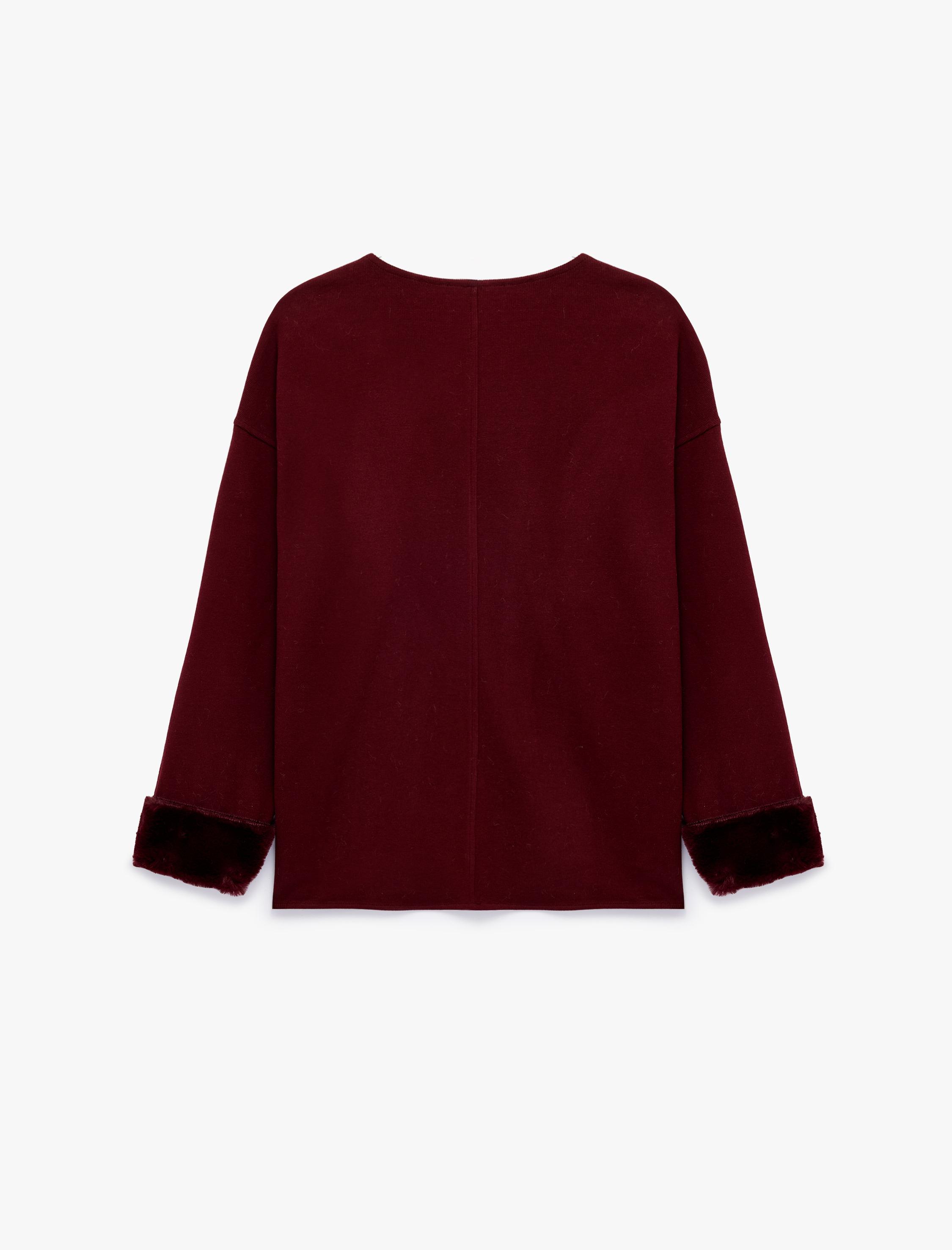   Bisiklet Yaka Uzun Kollu Suni Kürklü Oversize Sweatshirt