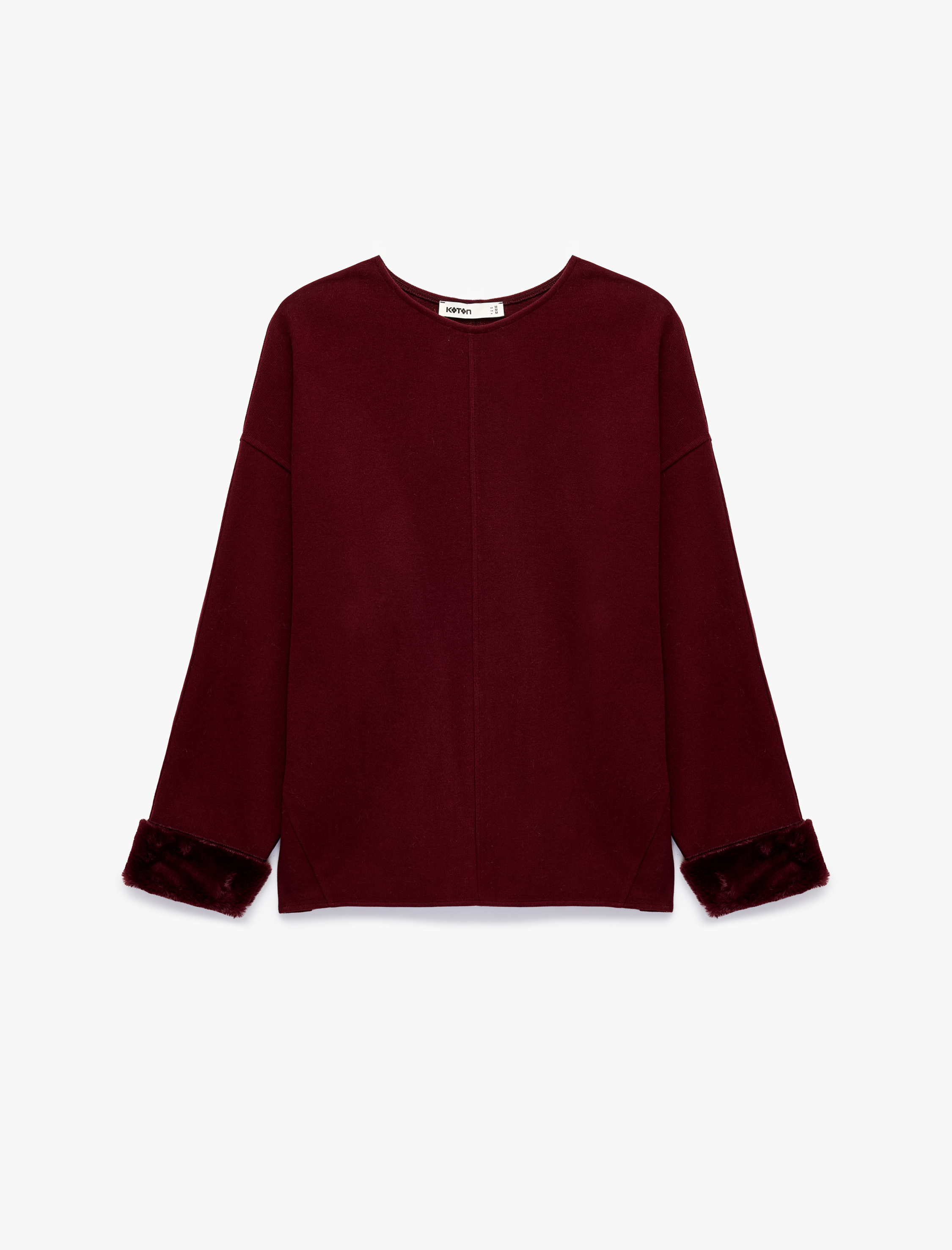   Bisiklet Yaka Uzun Kollu Suni Kürklü Oversize Sweatshirt