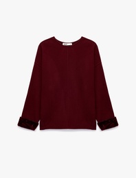 Bisiklet Yaka Uzun Kollu Suni Kürklü Oversize Sweatshirt