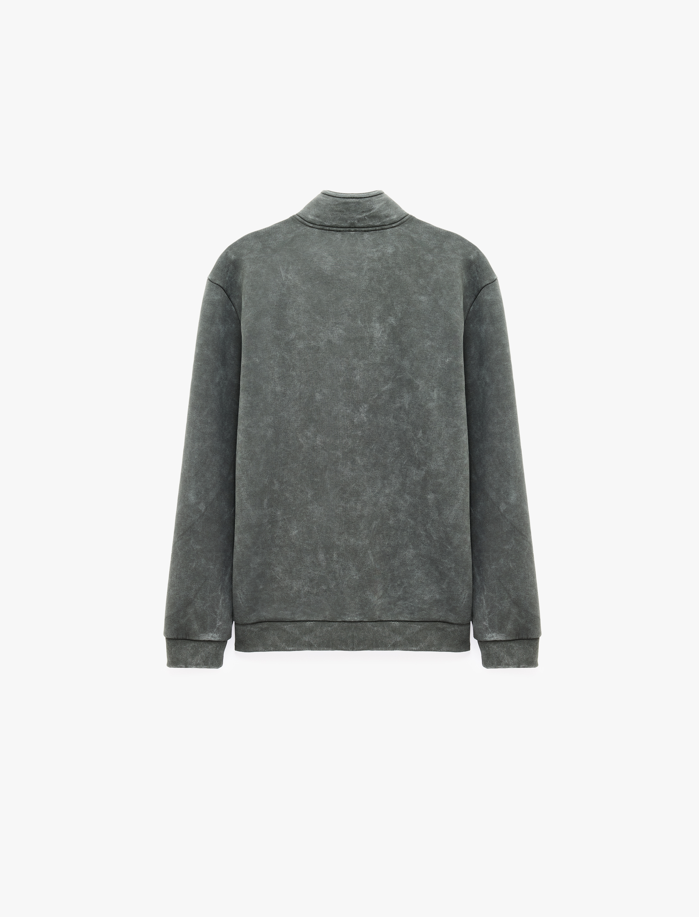   Şardonlu Rahat Kalıp Yıkamalı Uzun Kollu Yarım Fermuarlı Sweatshirt