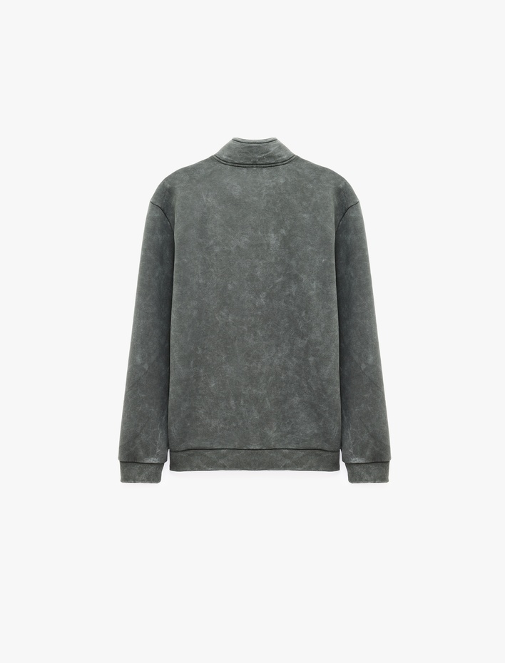  Şardonlu Rahat Kalıp Yıkamalı Uzun Kollu Yarım Fermuarlı Sweatshirt