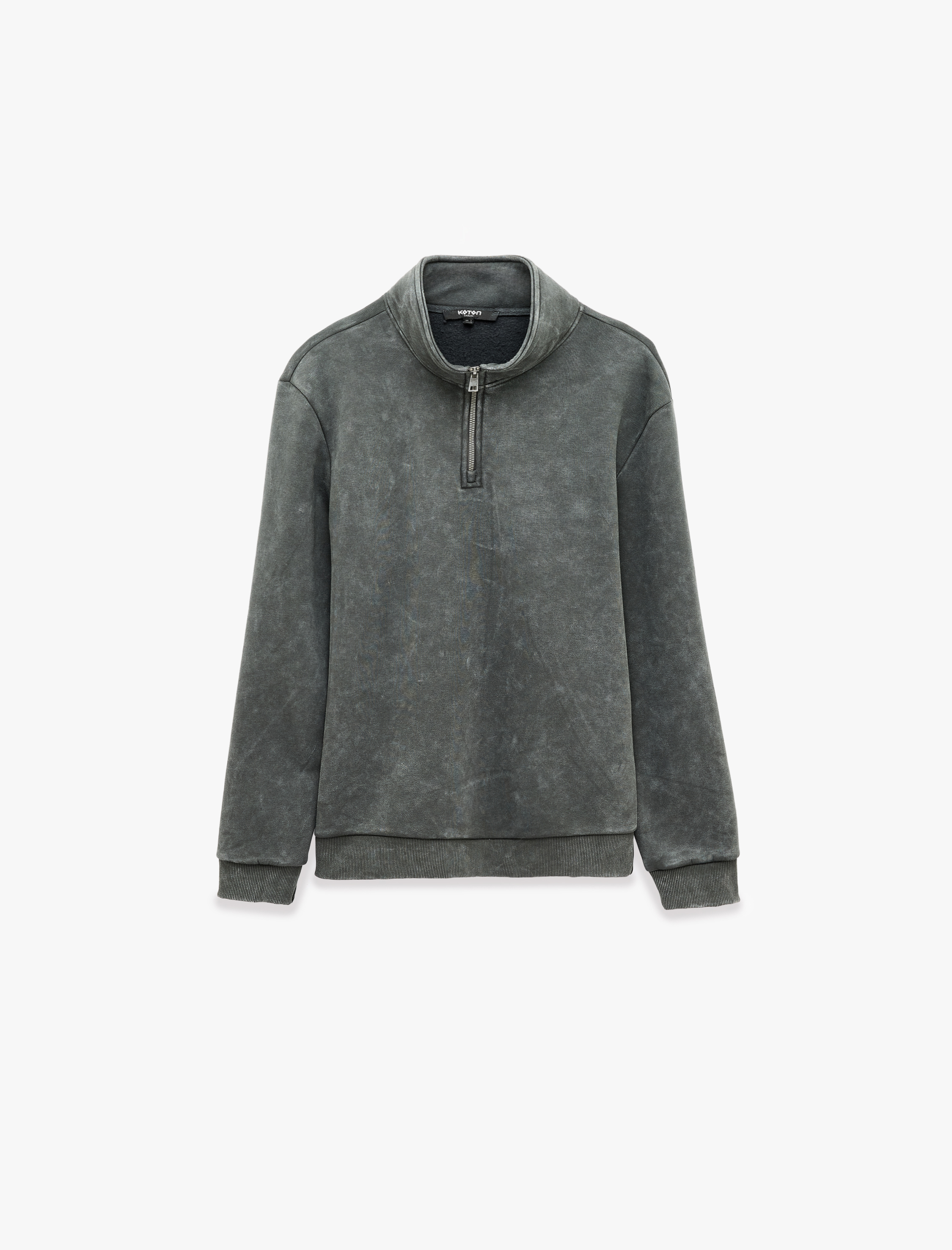   Şardonlu Rahat Kalıp Yıkamalı Uzun Kollu Yarım Fermuarlı Sweatshirt