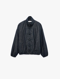 Uzun Kollu Dik Yaka Süslü Düğmeli Denim Bomber Ceket