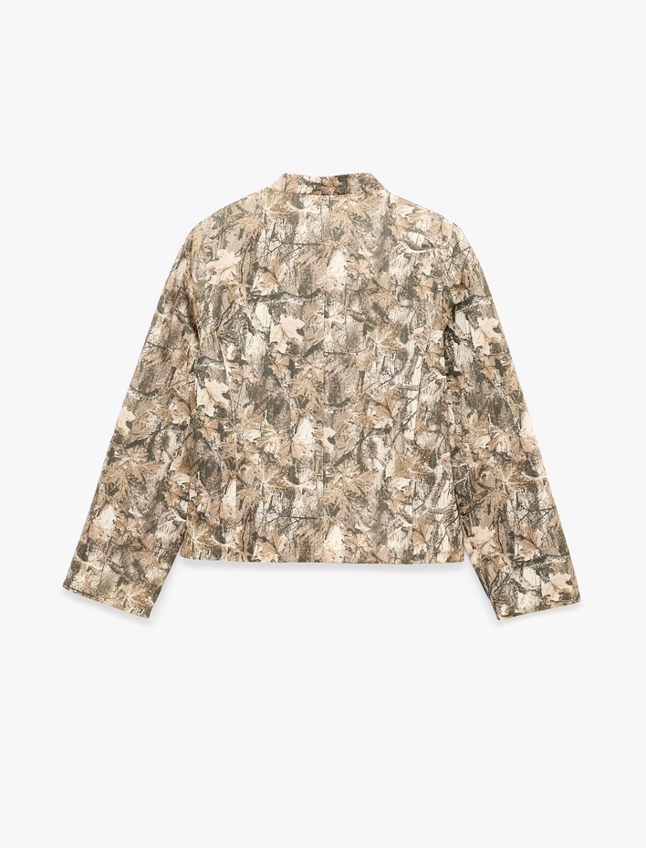  Mandarin Yaka Uzun Kollu Floral Dokulu Gabardin Napolyon Ceket Süslü Düğmeli