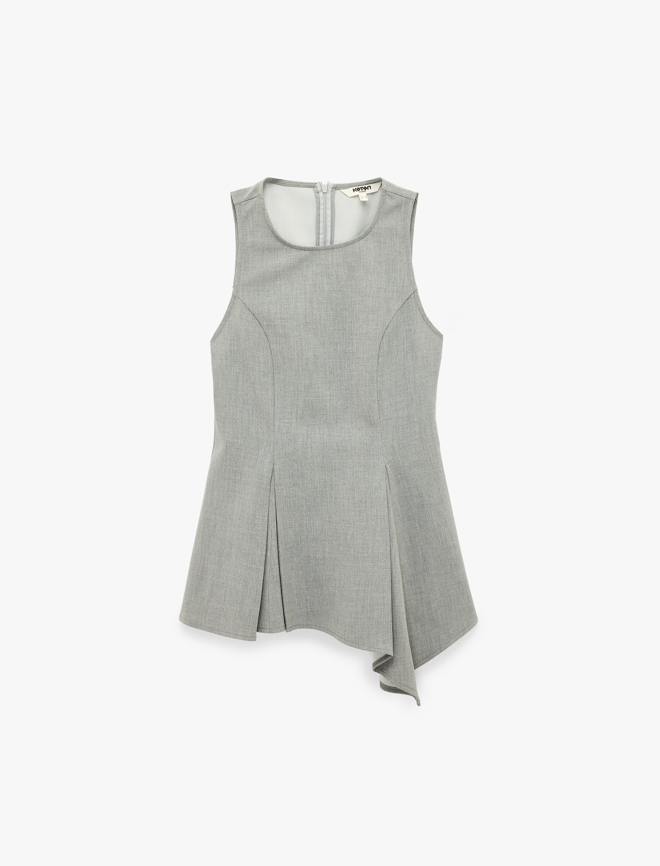   Bisiklet Yaka Kolsuz Asimetrik Pileli Peplum Bluz