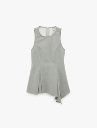 Bisiklet Yaka Kolsuz Asimetrik Pileli Peplum Bluz