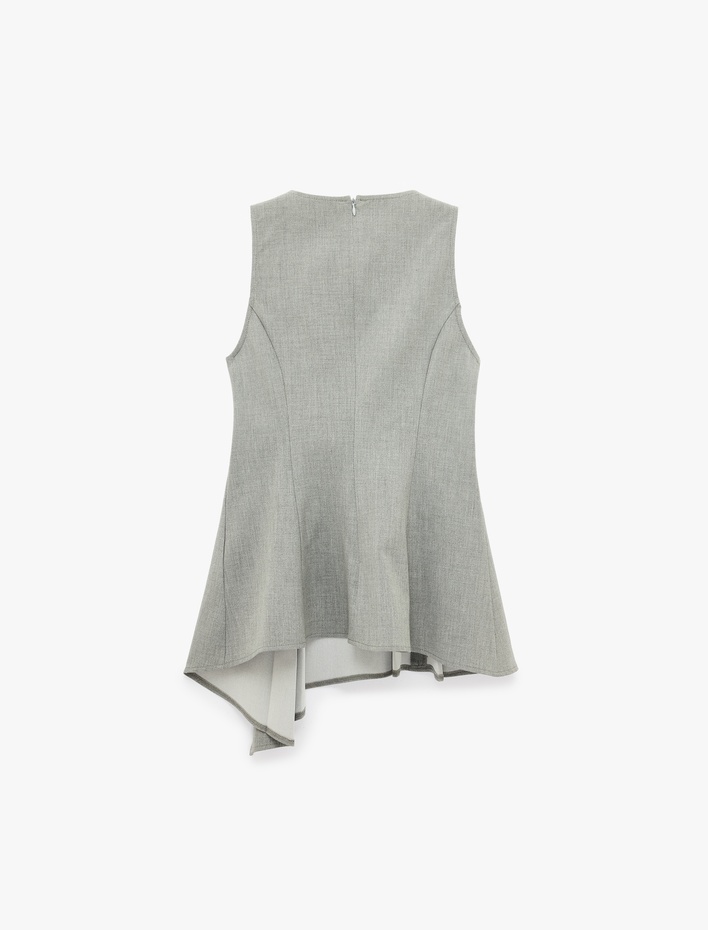  Bisiklet Yaka Kolsuz Asimetrik Pileli Peplum Bluz