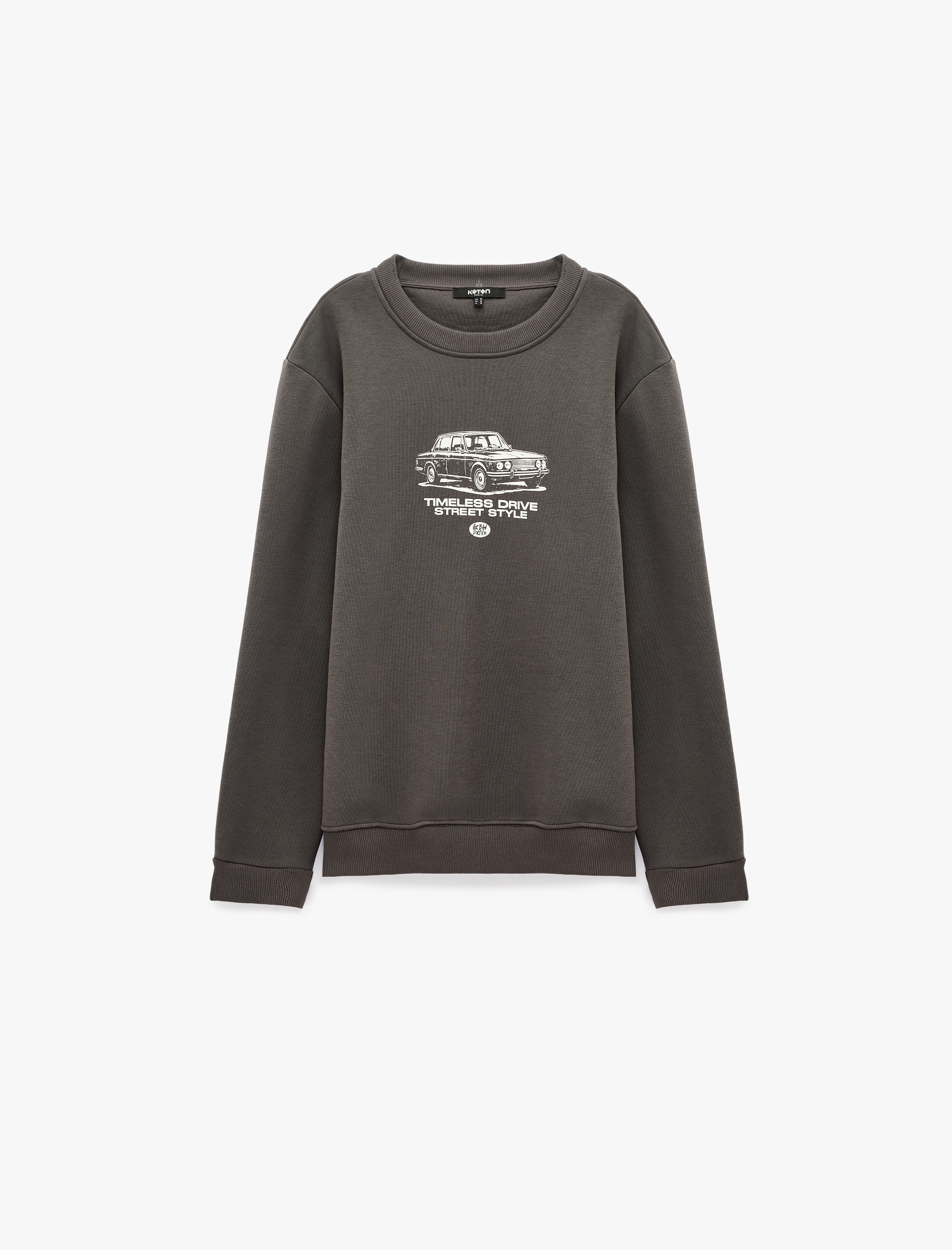   Üç İplik Şardonlu Uzun Kollu Bisiklet Yaka Baskılı Sweatshirt