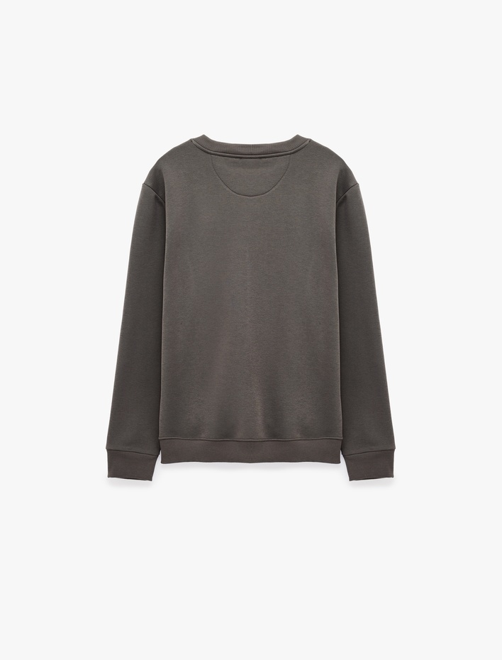  Üç İplik Şardonlu Uzun Kollu Bisiklet Yaka Baskılı Sweatshirt