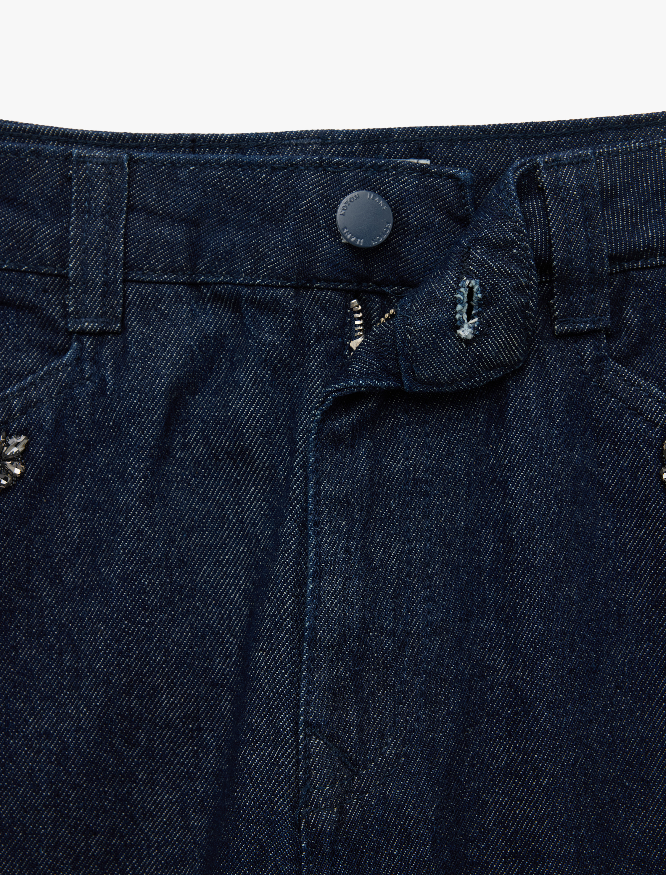   Rahat Kalıp Pamuklu Taş İşlemeli Barrel Denim Pantolon - Barrel Jeans