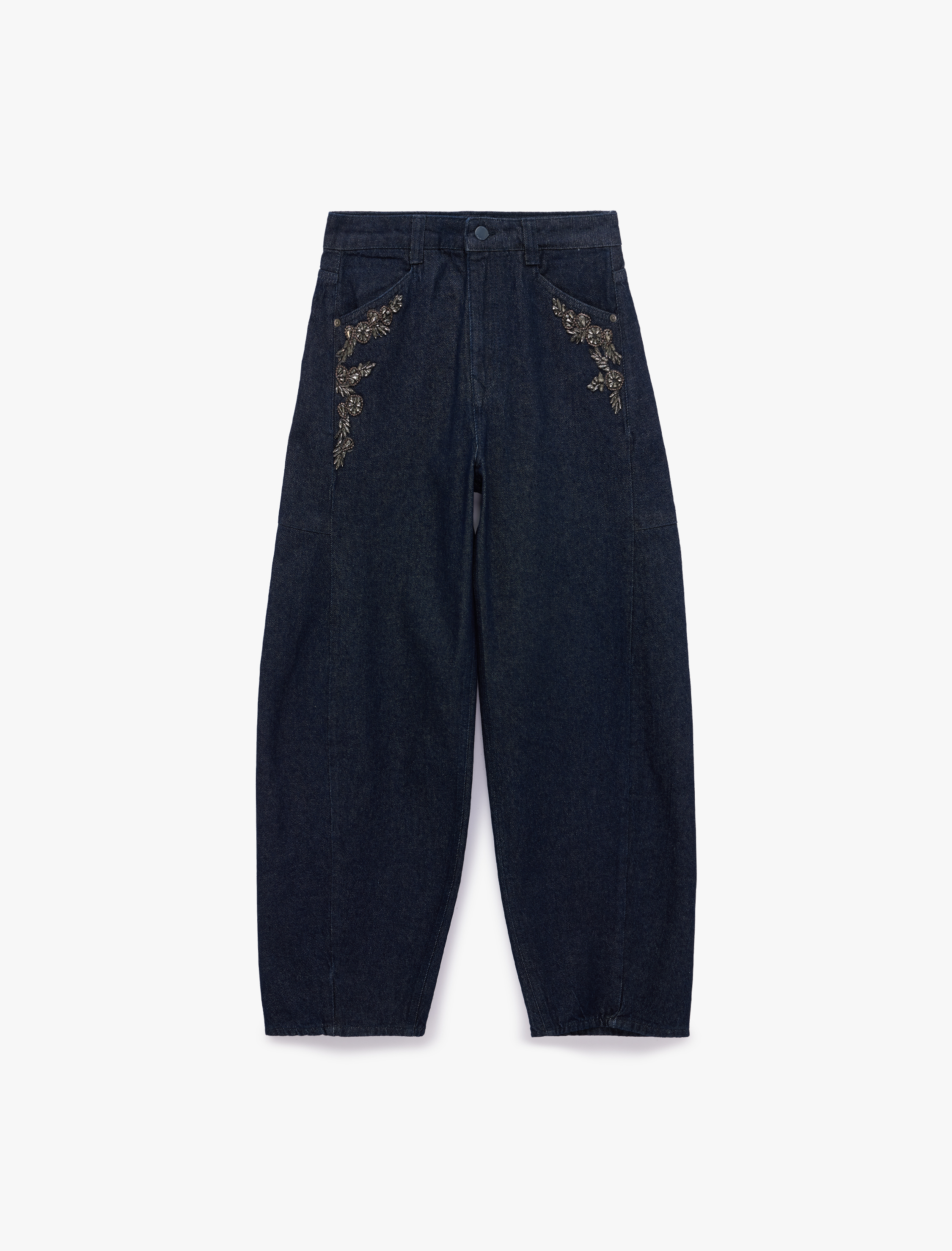   Rahat Kalıp Pamuklu Taş İşlemeli Barrel Denim Pantolon - Barrel Jeans